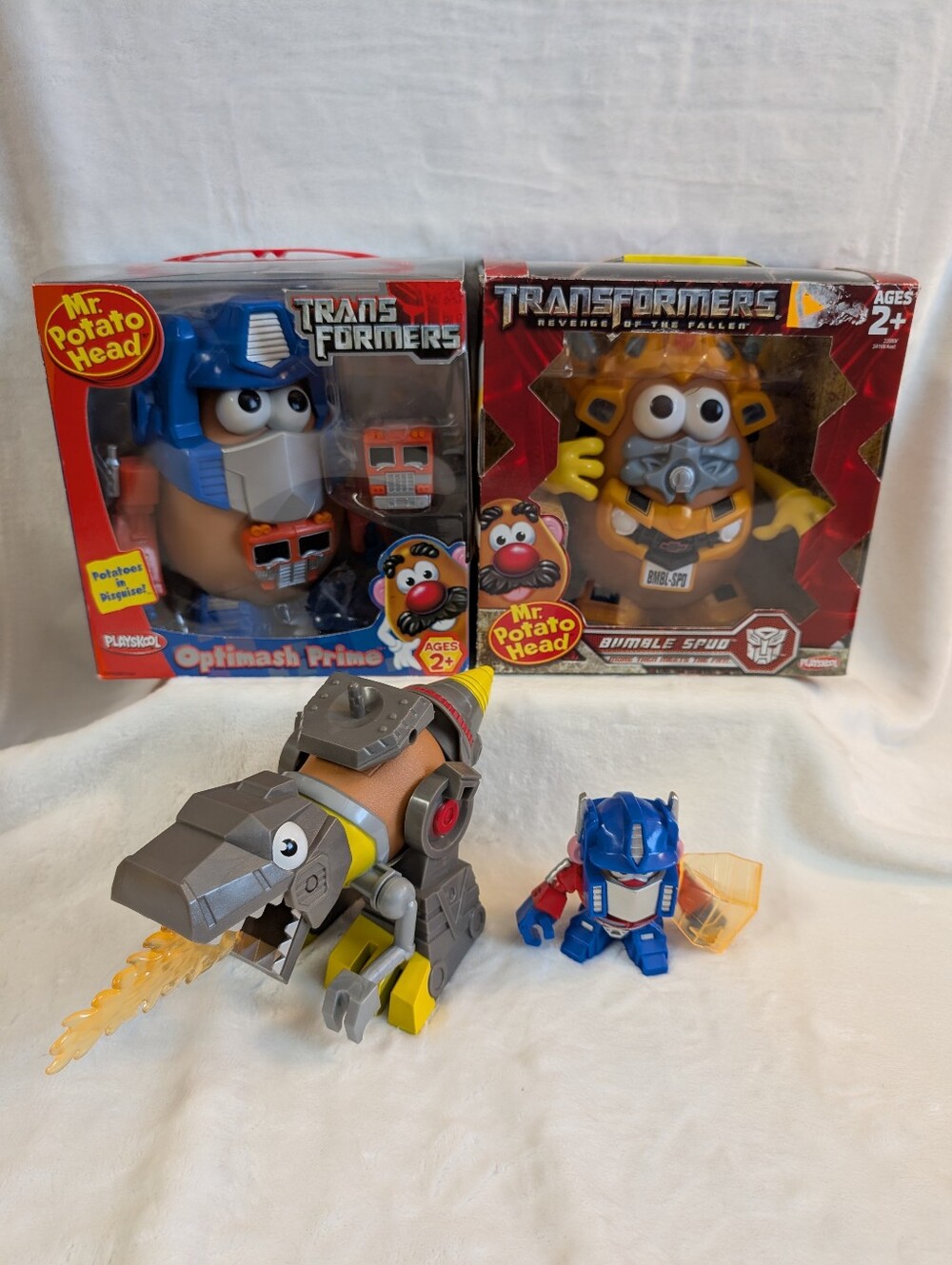 Mr. Potato Head Transformers Figures; Optimash Prime, Bumble Spud, And Grimlock